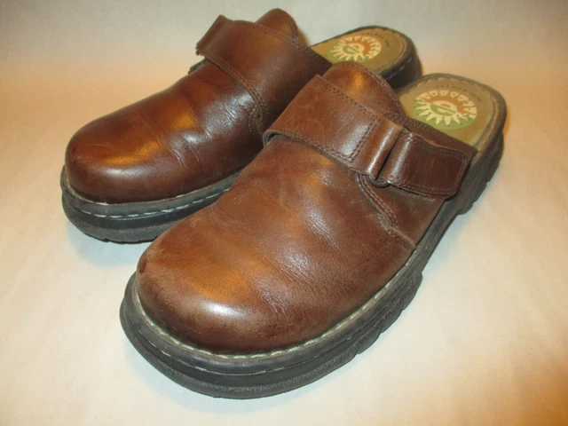 Earth Shoe Magnolia Gelron 2000 Womens 8 Brown Leather Hook & Loop Clogs