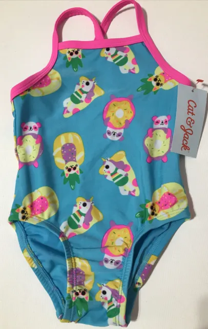CAT & JACK Baby Girls One Piece Swimsuit Unicorns/Cats NWT 18 Months