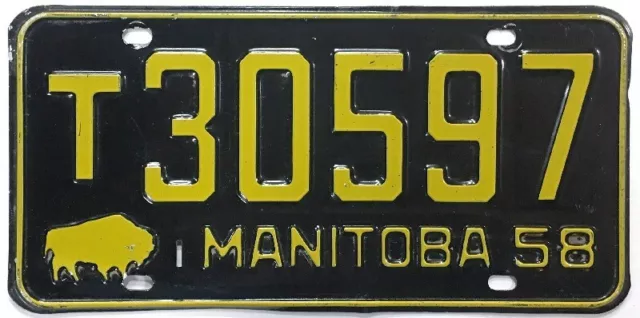 Manitoba Canada 1958 Truck License Plate T 30597 in Nice Condition