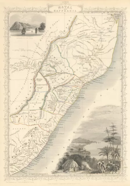 NATAL & KAFFRARIA. Eastern Cape. Durban. South Africa TALLIS & RAPKIN 1851 map