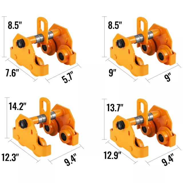 0.5/1/2/3t Push Beam Trolley Pre-Lubricated Hoist Overhead Popular Great Novel