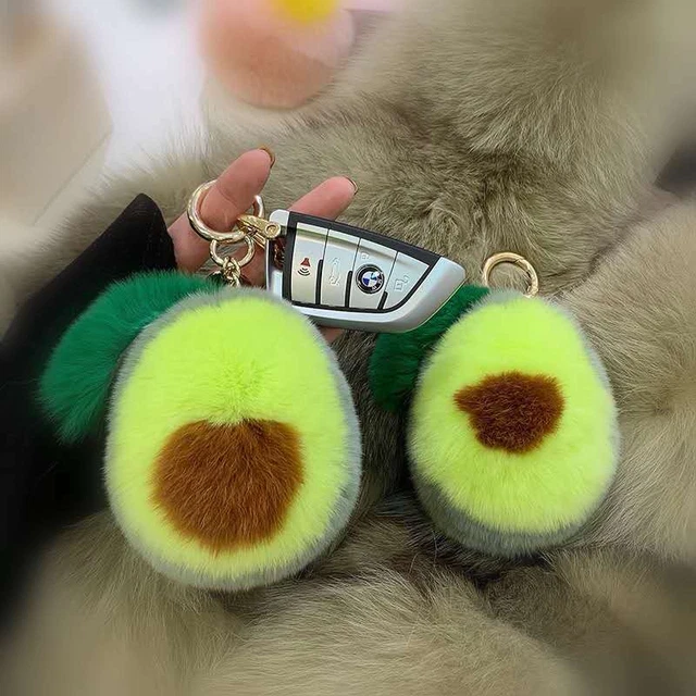 Real Rabbit Fur Avocado Bag Charm Fur Pom Pom Ball Car Keyring Key Chain Pendant