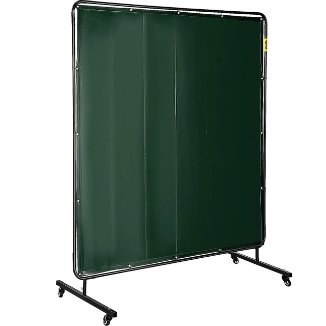 VEVOR Welding Curtain Welding Screen 6' x 6' Flame Proof Vinyl with Frame Green