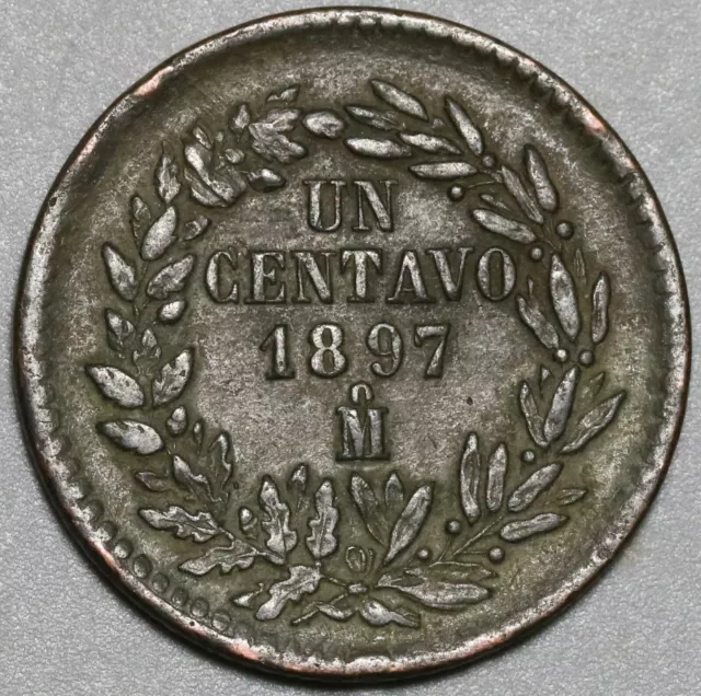 1897-Mo Mexico 1 UN Centavo Eagle Snake Cactus Copper Coin (21032104R)