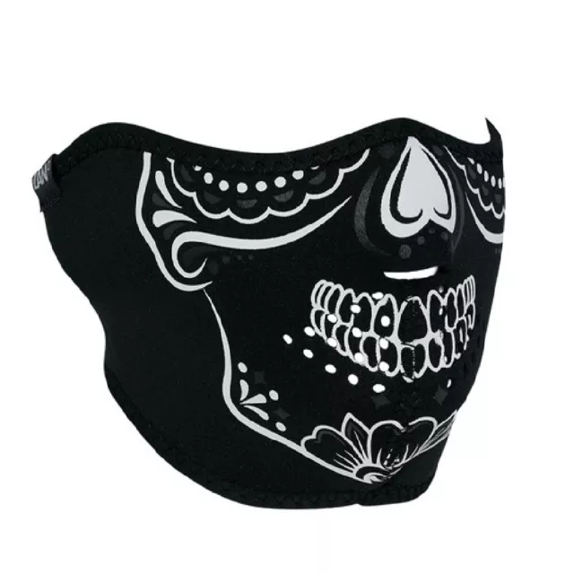 Glow Dark Calavera Sugar Skull Neoprene Half Face Mask Biker Zan Headgear Black