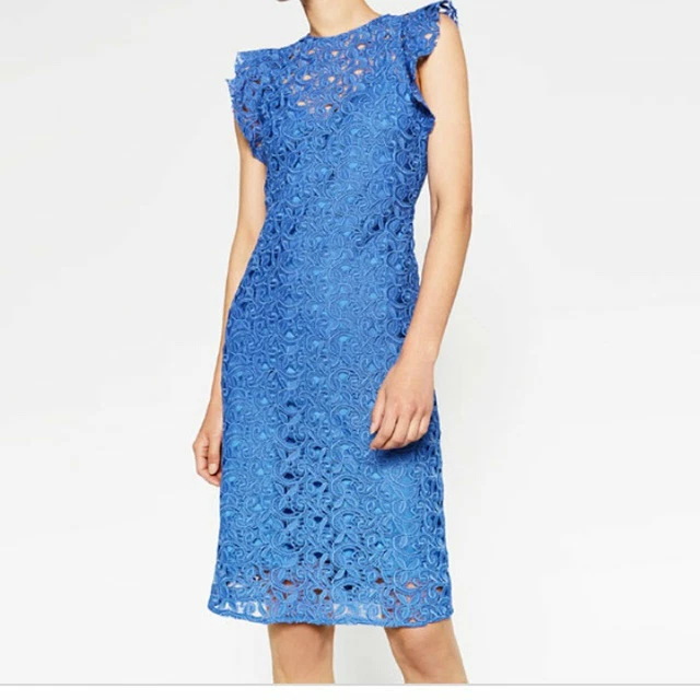 ZARA BLUE GUIPURE Lace Tube Bodycon Pencil Dress Sz XS 18.00 - PicClick UK