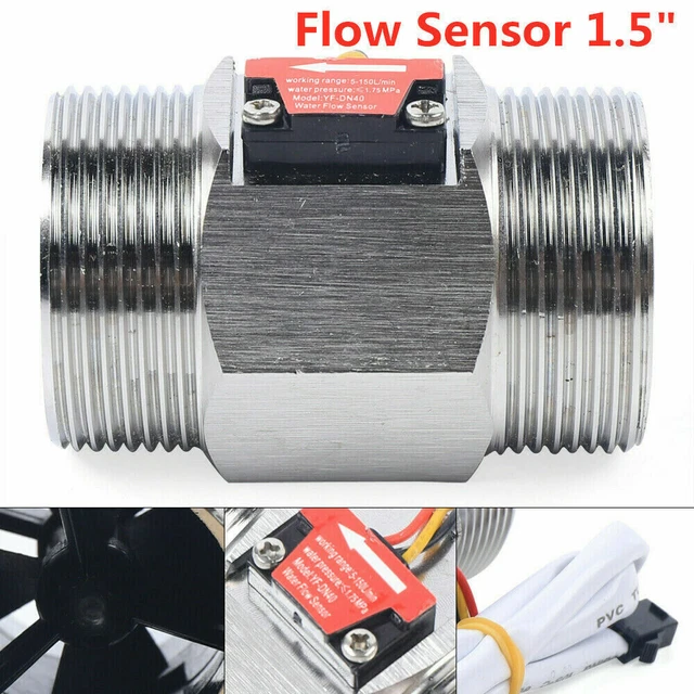 Flow Sensor 1.5" DN40 Stainless Steel Hall Effect Liquid Water Switch Meter USA