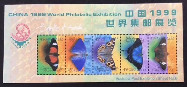 AUSTRALIA - 1999 'BUTTERFLIES' China '99 Overprint Miniature Sheet MNH [B2887]