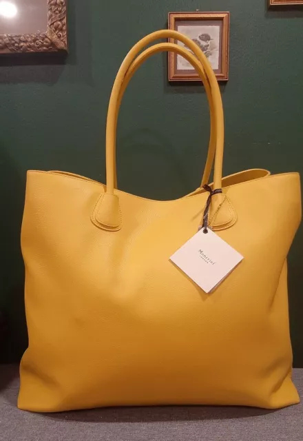 MONCRIEF LONDON NWT Luxury Handmade Sunny Yellow Oversized  Leather Weekend Tote