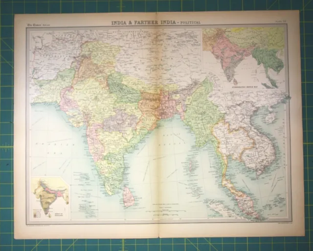 India Siam Tibet Asia Plate 55 Vintage 1922 Times World Atlas Antique Folio Map
