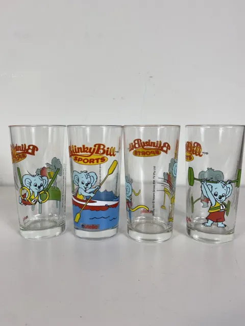 Set of 4 Blinky Bill Sports Nutella Glass 13cm High (G11) Rare 90s Collectable!