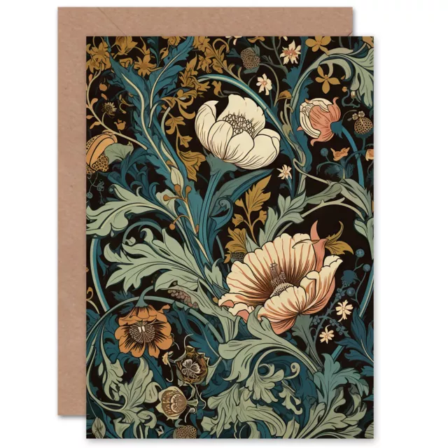 Flowers and Leaves Modern Art Nouveau Birthday Mothers Day Blank Greeting Card