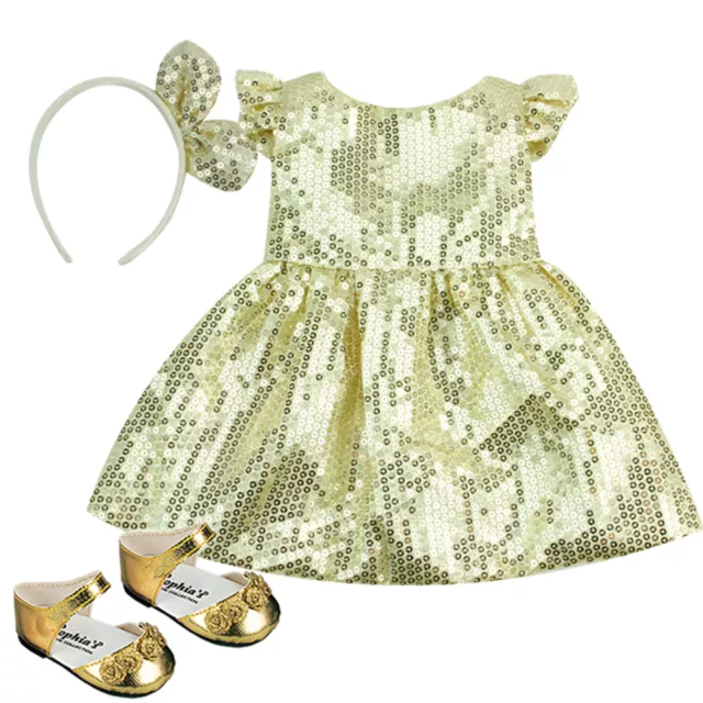 Sophia's by Teamson Kids Sequin Dress Headband and Shoes for 18" Dolls Gold