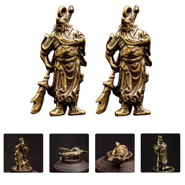 2 Pcs Bracelet Charms Antique Keyrings Car Keys Brass Keychain Prosperity Statue 4