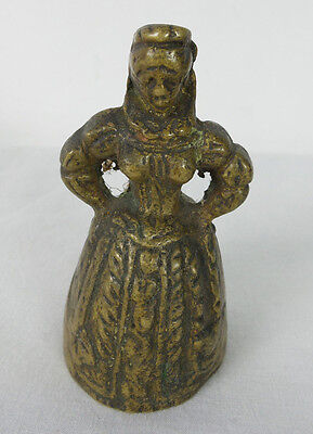 Vintage Figural Brass Bell Elizabethan Lady Tea Bell Feet Clapper