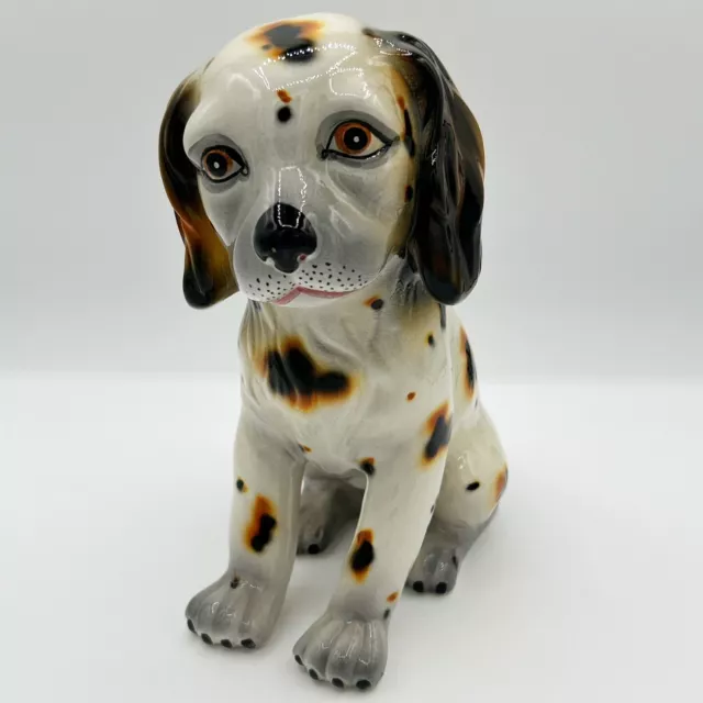 Spotted Dog Figure Made In Italy Hand Painted Ceramic Mantle Dog