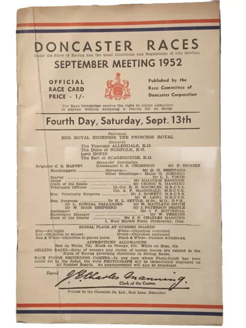 Racecards St Leger at Doncaster 1952 Tulyar & 1957 Ballymoss. Very collectible. Racecards St Leger at Doncaster 1952 Tulyar & 1957 Ballymoss. Very collectible.