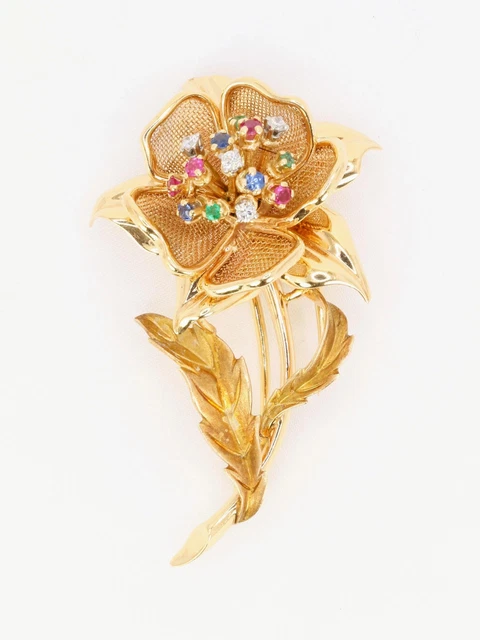 Broche Fleur Violette En Argent, Améthyste Et Diamants - Occasion, Très Bon état