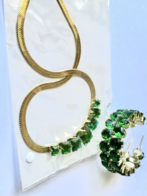 Green Crystal Zircon pendant necklace & earring set Women Jewellery Wedding Prom