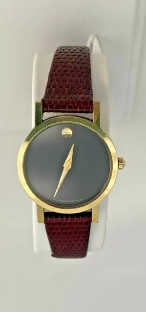 Movado Watch Brown Leather Band Museum Collection Gold Tone