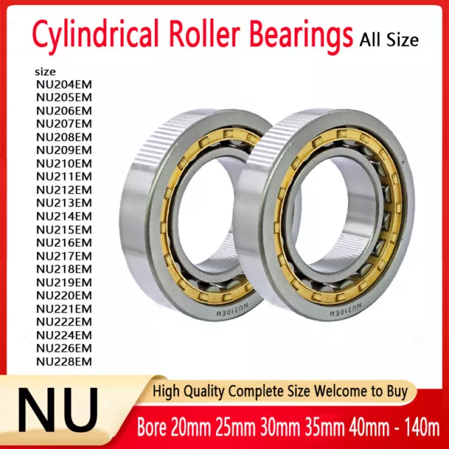 Cylindrical Roller Bearings NU Series Bore Ø20mm - 140mm Large Carrying Capacity