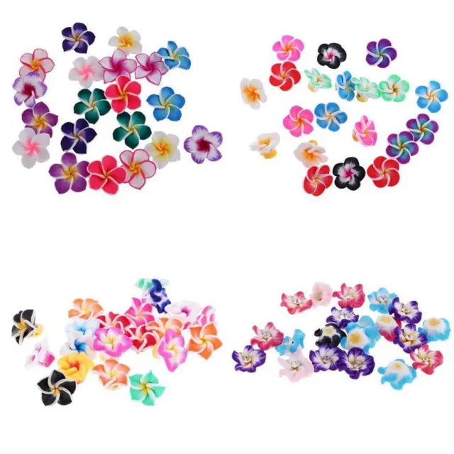 20Pcs Cute Mixed Colors Handmade Polymer Clay Flower Spacer Beads Charms Crafts