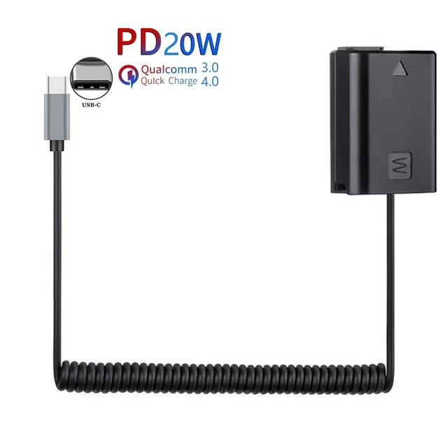 USB-C AC-PW20 NP-FW50 Dummy Battery Power Adapter For Sony ZV-E10 A7M2 A7M4 A7II