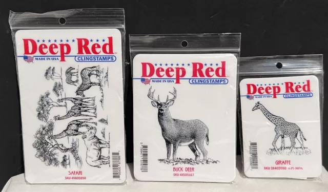 Deep Red SAFARI Giraffe Buck Deer Animals Wildlife Rubber Stamps Lot of 3