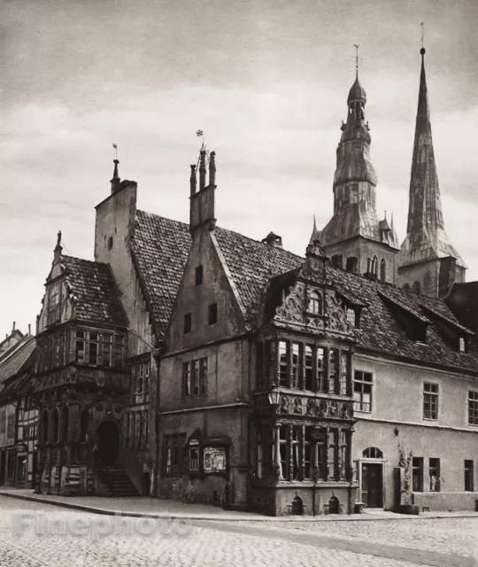 1924 Vintage GERMANY Lemgo Town Hall Cityscape Architecture Photo Art HIELSCHER