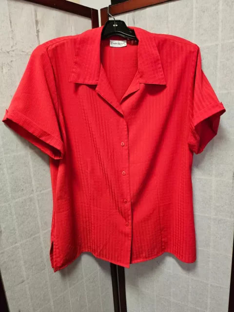 Women's Red Short Sleeve Top Button Up  Roll Short Sleeve Size 12