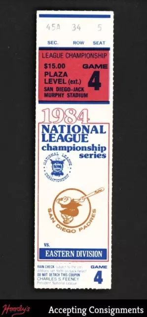 1984 National League Championship Series Ticket Game 4 Sec 45A Padres vs. Cubs
