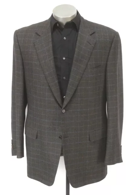 charcoal windowpane CANALI soft tweed blazer jacket sport suit coat slim 56 46 L