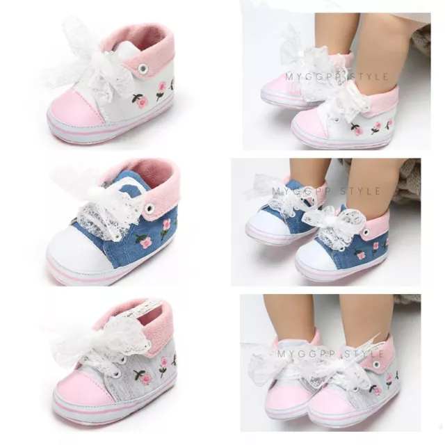 Newborn Baby Girls Pram Shoes Infant Booties Kids High Top Pre Walker Sneakers