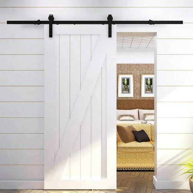 6.6FT Sliding Door Kit Track Rail Modern Closet Hang Style Tracking Set Black