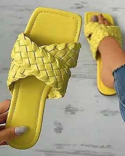 Sandales Chaussons Sabot Talon Bas Jaune Confort Élégant Cuir Synthetique 8031