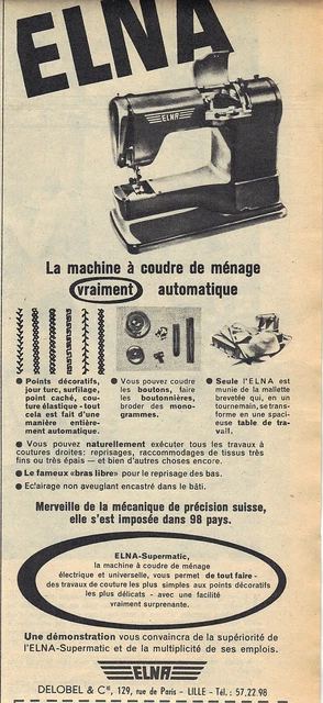 PUBLICITE ADVERTISING  1952   ELNA  machine à coudre automatique