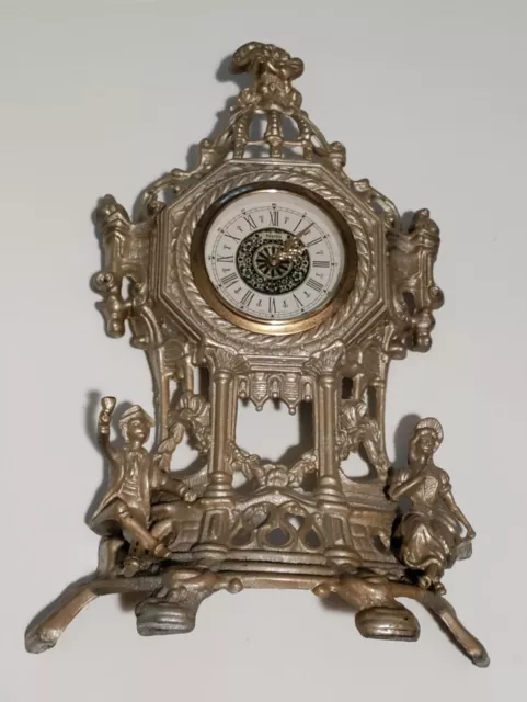 Vintage Lowenthal Narco Heavy Cast Brass Table Mantle Clock Ornate Baroque