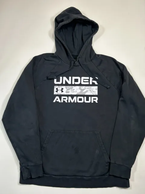 Under Armour Hoodie Mens Large Black Gray Camo Long Sleeve Fleece Pullover Logo