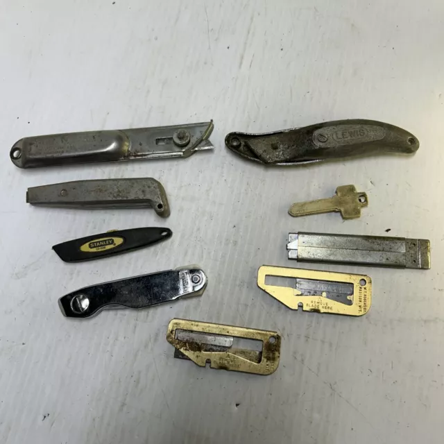3 VINTAGE Utility Knife Box Cutter Stanley 199 Lewis Blades Mixed Tool Lot  USA