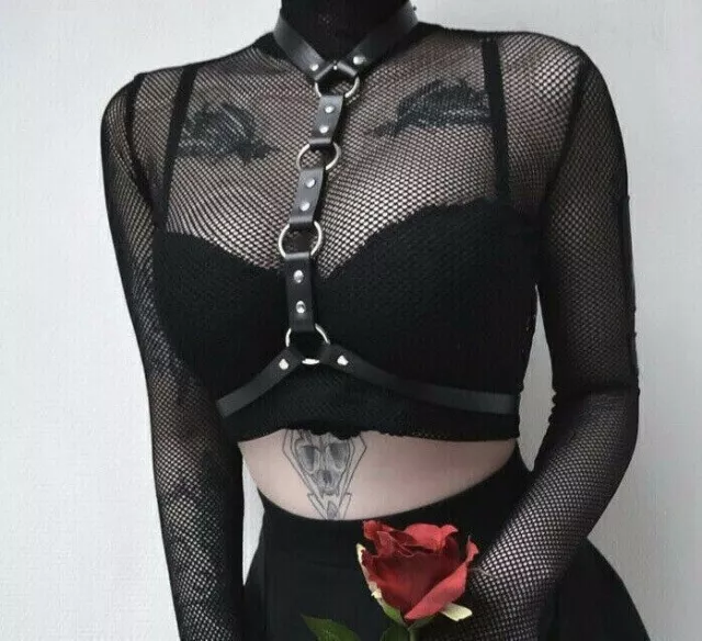 Cintura corpo erotico con catene ecopelle bondage gothic party clubwear SM