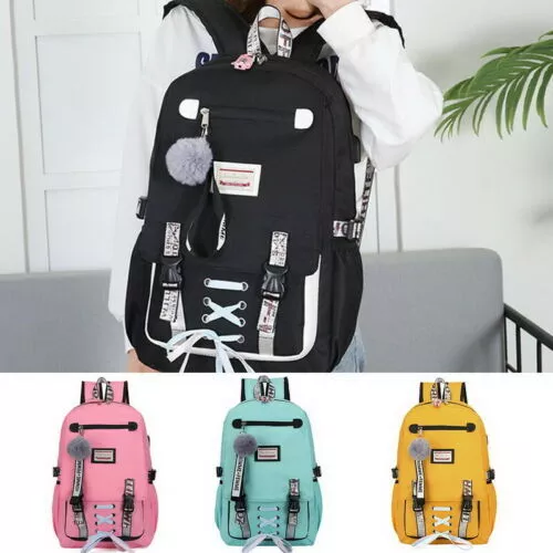 Women Canvas Backpack Large School Bags Teenage Girls Usb with Lock Anti Theft