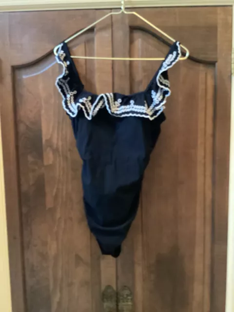 Gottex Lola Square Neck Ruffle One Piece Swimsuit Size 10 Black