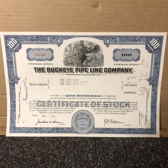 Oil Share Certificate / Bond - The Buckeye Pipe Line Company, 1963