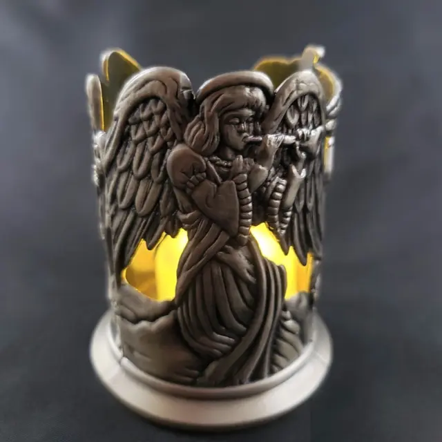 Vintage Pewter Angels Musical Instruments Votive Candle Holder Yankee Candle