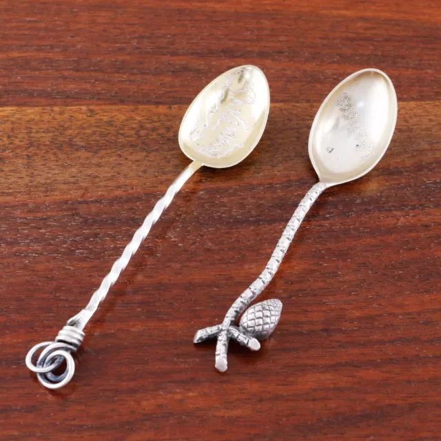 2 Superb Finck Shiebler Sterling Silver Souvenir Spoons Pine Cone,Knot Lakewood