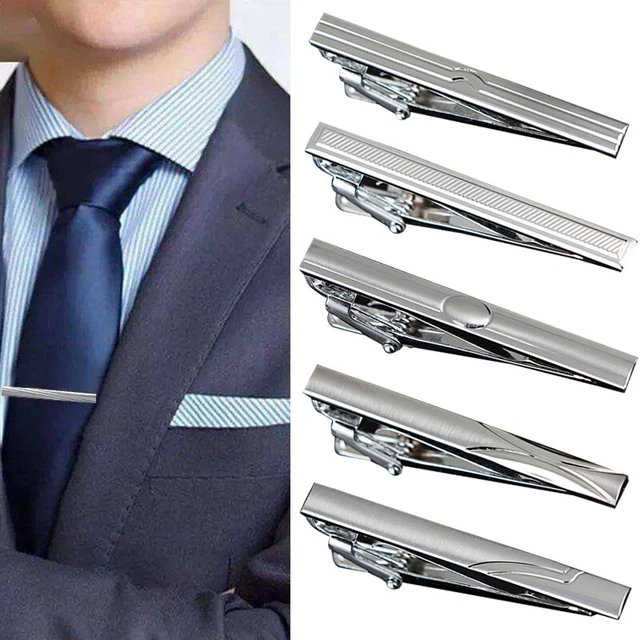 Hommes Brillant Épingle de Cravate Clips Fermoire Chromé Acier Inoxydable Bijo ,