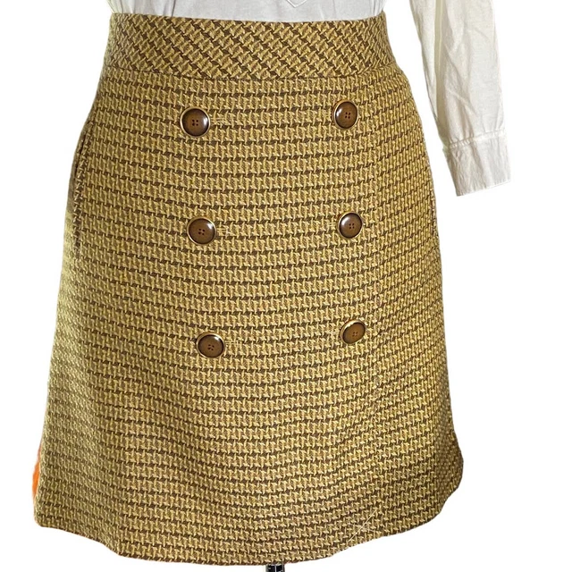 Ann Taylor LOFT Womens 10 Houndstooth Gold & Brown Button Accent Pencil Skirt