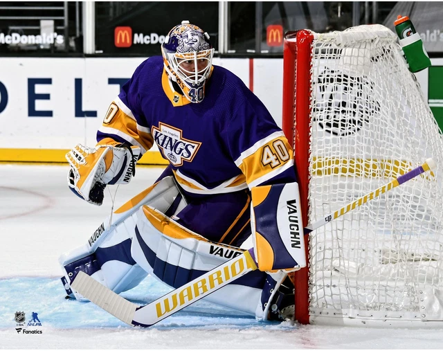 Calvin Petersen Los Angeles Kings Unsigned Reverse Retro Jersey In Net Photo