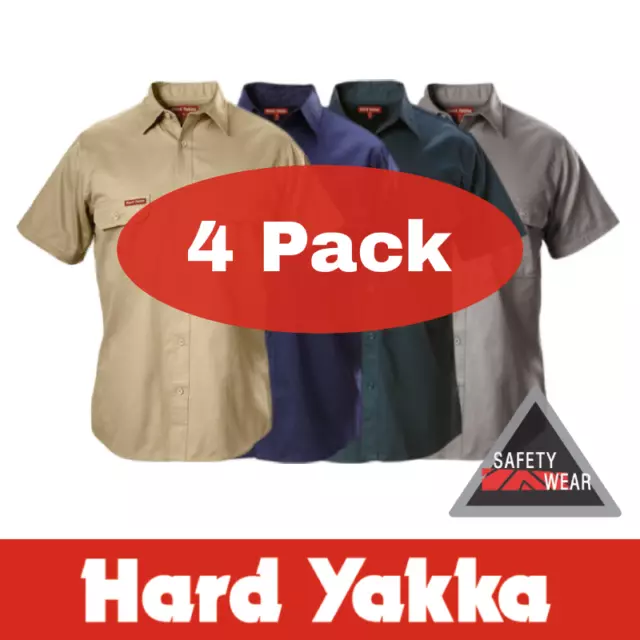 4x Hard Yakka Cotton Drill Shirt Short Sleeve Y07510 - All Colours