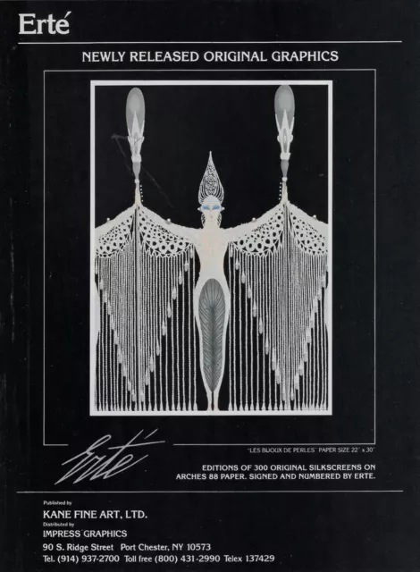 ERTE Les Bijoux De Perles Silkscreen Art Ltd Edition Gallery Print Ad~1983